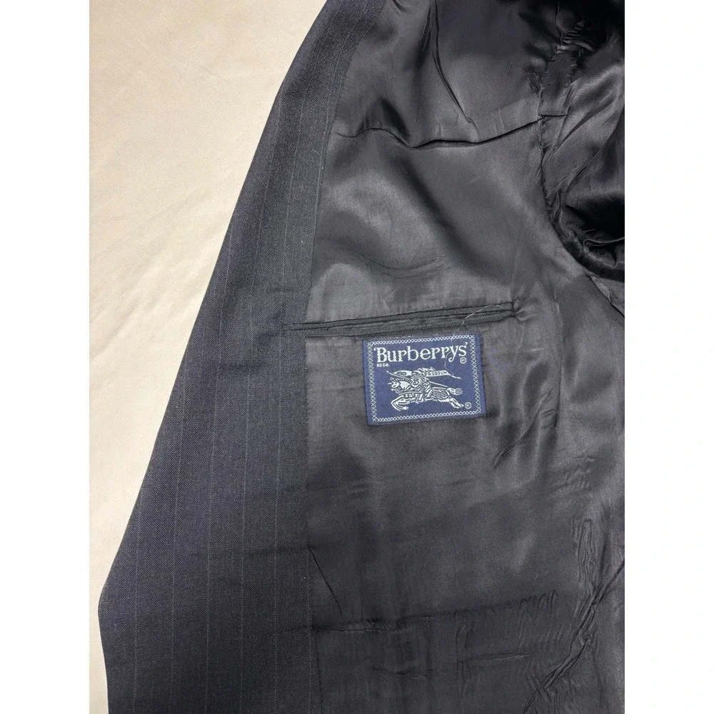 Vintage Burberrys Mens Pinstripe Suit Charcoal 100% Pure Wool 2 Pc 48R W40 L32